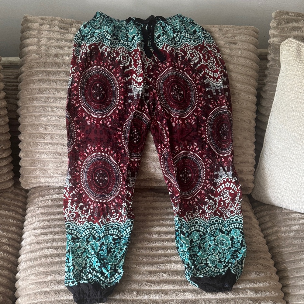 Bohemian Wide Leg Pants - Red and Teal